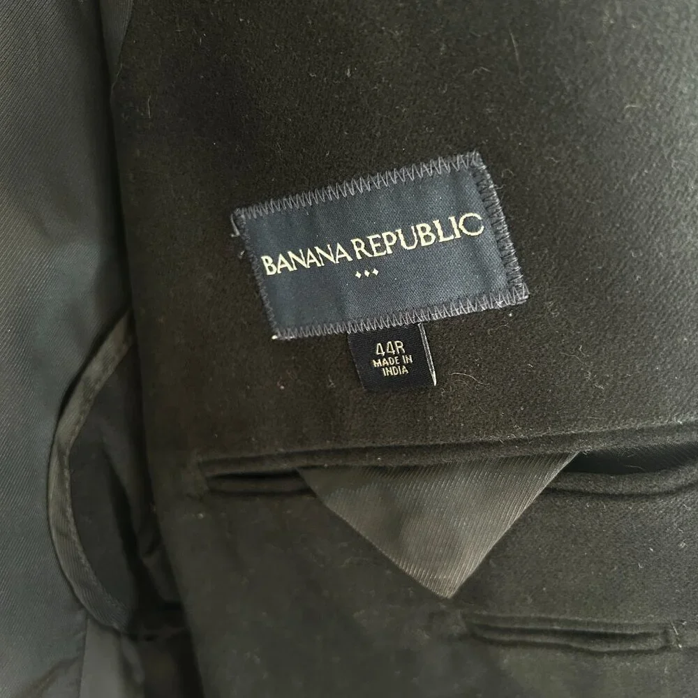 Banana Republic Jacket Black Military Overcoat 3 Button Closure Cotton